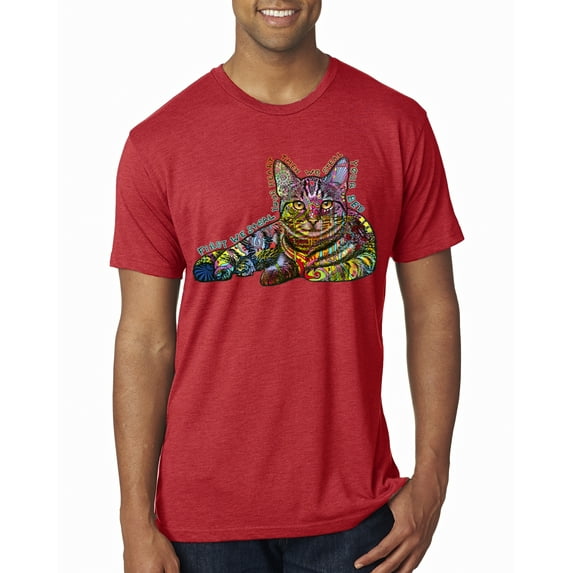 First We Still Your Heart Then Your Bed | Funny Neon Colorful Cat | Dean Russo Art Animal Lover Mens Premium Tri Blend T-Shirt, Vintage Red, Large