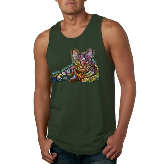 First We Still Your Heart Then Your Bed | Funny Neon Colorful Cat | Dean Russo Art Animal Lover Mens Tank Top, Forest Green, 3X-Large