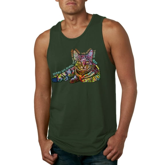 First We Still Your Heart Then Your Bed | Funny Neon Colorful Cat | Dean Russo Art Animal Lover Mens Tank Top, Forest Green, Large
