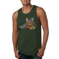 thumbnail image 1 of First We Still Your Heart Then Your Bed | Funny Neon Colorful Cat | Dean Russo Art Animal Lover Mens Tank Top, Forest Green, XX-Large, 1 of 6