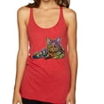 thumbnail image 1 of First We Still Your Heart Then Your Bed | Funny Neon Colorful Cat | Dean Russo Art Animal Lover Tri-Blend Racerback Tank Top, Vintage Red, Medium, 1 of 6