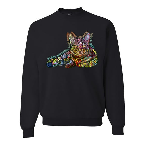 First We Still Your Heart Then Your Bed | Funny Neon Colorful Cat | Dean Russo Art Animal Lover Unisex Crewneck Sweatshirt, Black, Small