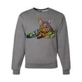 thumbnail image 1 of First We Still Your Heart Then Your Bed | Funny Neon Colorful Cat | Dean Russo Art Animal Lover Unisex Crewneck Sweatshirt, Heather Grey, Medium, 1 of 6