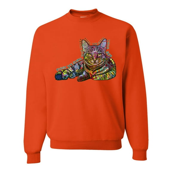 First We Still Your Heart Then Your Bed | Funny Neon Colorful Cat | Dean Russo Art Animal Lover Unisex Crewneck Sweatshirt, Orange, Medium