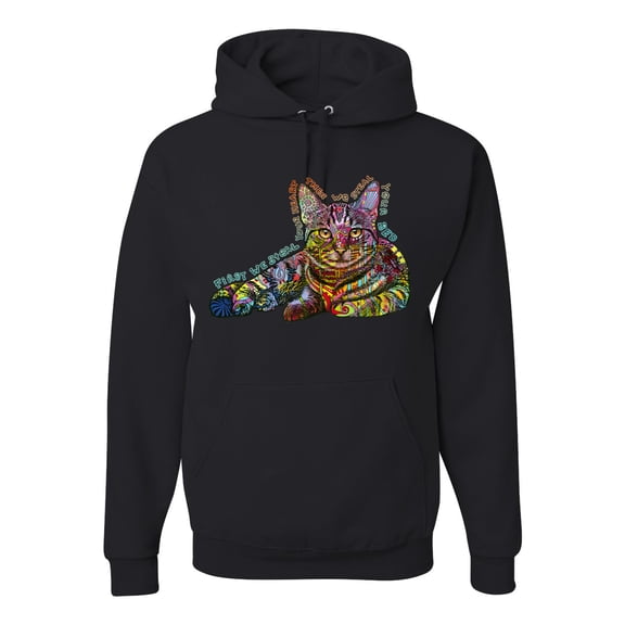 First We Still Your Heart Then Your Bed | Funny Neon Colorful Cat | Dean Russo Art Animal Lover Unisex Hoodie Sweatshirt, Black, Small