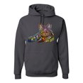 thumbnail image 1 of First We Still Your Heart Then Your Bed | Funny Neon Colorful Cat | Dean Russo Art Animal Lover Unisex Hoodie Sweatshirt, Charcoal, Small, 1 of 6