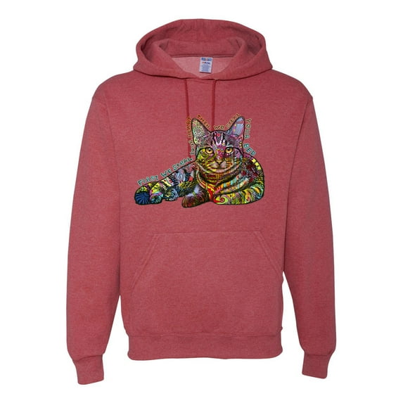 First We Still Your Heart Then Your Bed | Funny Neon Colorful Cat | Dean Russo Art Animal Lover Unisex Hoodie Sweatshirt, Vintage Heather Red, Large