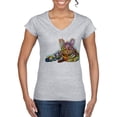 thumbnail image 1 of First We Still Your Heart Then Your Bed | Funny Neon Colorful Cat | Dean Russo Art Animal Lover Women's Standard V-Neck Tee, Heather Grey, Medium, 1 of 6