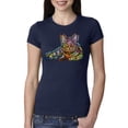 thumbnail image 1 of First We Still Your Heart Then Your Bed | Funny Neon Colorful Cat | Dean Russo Art Animal Lover Womens Slim Fit Junior Tee, Navy, Large, 1 of 6
