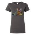 thumbnail image 1 of First We Still Your Heart Then Your Bed | Funny Neon Colorful Cat | Dean Russo Art Animal Lover Womens T-Shirt, Charcoal, XX-Large, 1 of 6