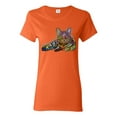 thumbnail image 1 of First We Still Your Heart Then Your Bed | Funny Neon Colorful Cat | Dean Russo Art Animal Lover Womens T-Shirt, Orange, Large, 1 of 6
