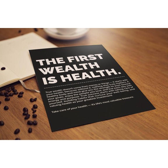 First Wealth Is Health Wellness Quote Decor Wall Art Unframed Paper Print