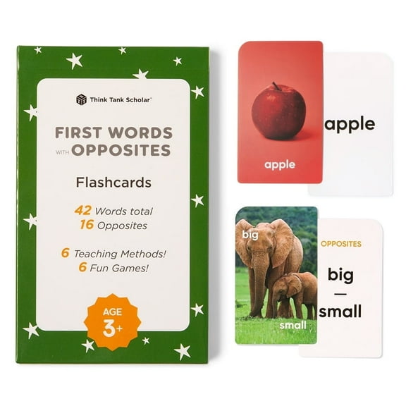 Think Tank Scholar 48 First Words Flash Cards & 16 Opposites Flashcards (3.1" x 5.2") Kids Ages 2-8