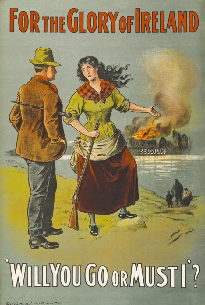 First World War Chromolithographic Recruiting Poster Printed In Dublin And Aimed At Convincing Young Irishmen To Join The Army Canvas Art - Ken Welsh Design Pics (12 x 18)