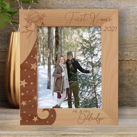First X Mas Personalized Wooden Frame 8" x 10" Brown (Vertical)