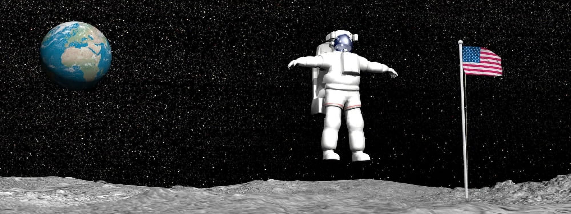 First astronaut on the moon floating next to American flag Canvas Art - Elena DuvernayStocktrek Images (23 x 9)