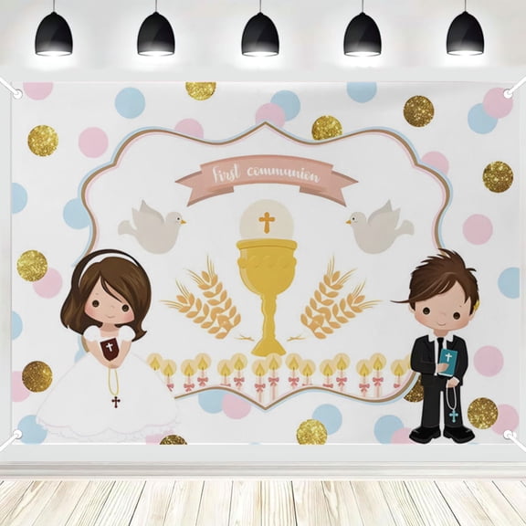 First communion Backdrop for Girl White and Elegant Floral Photography Background Mi Primera ComunióN Party Decorations Flower Garland Dove Bible God Bless Party Photo Props