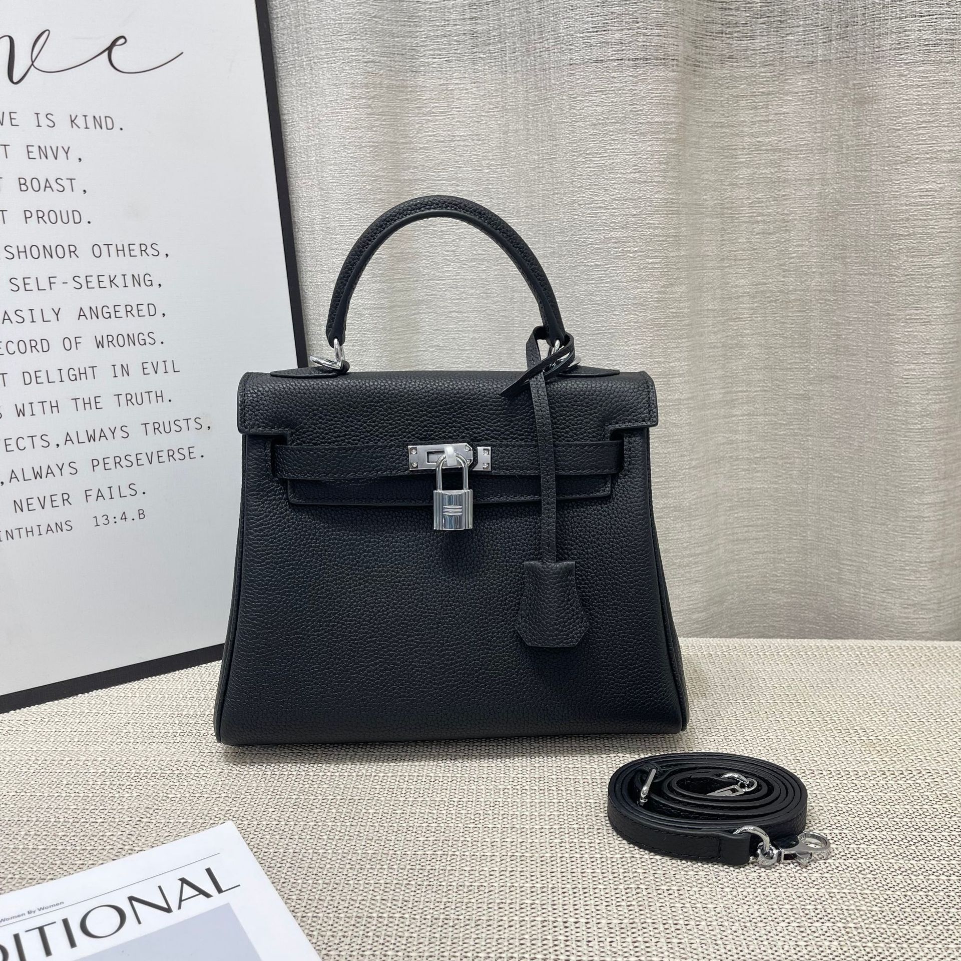 First layer TOGO cowhide Kelly bag litchi grain cowhide women‘s bag brand fashion women‘s bag