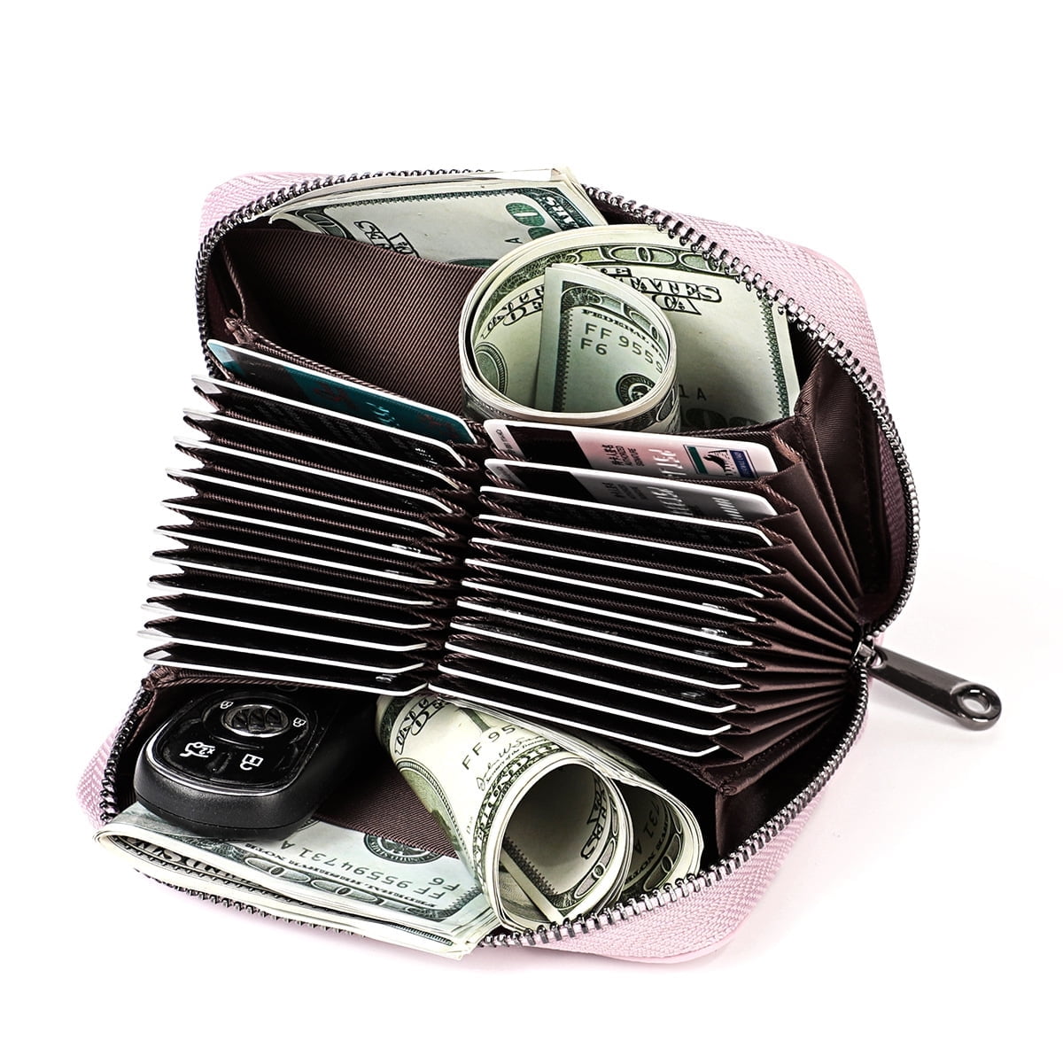 Firstlayer cowhide doublerow accordion card holder RFID antitheft