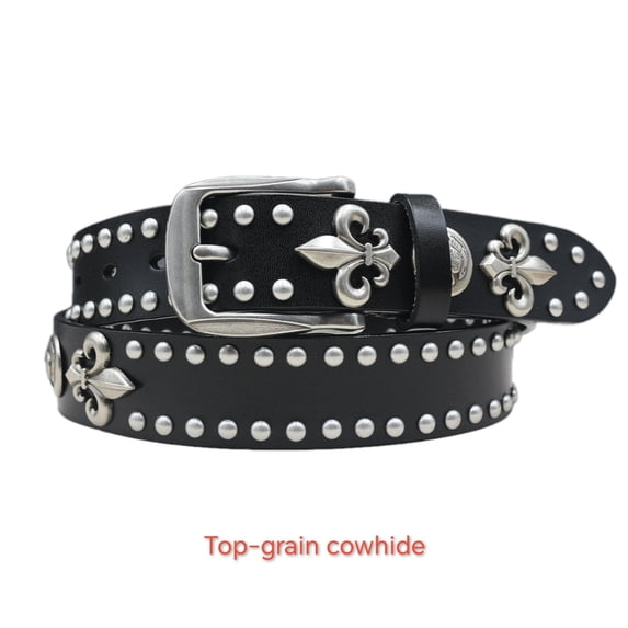 First layer cowhide new skull rivet belt genuine leather men's belt women's pure cowhide versatile decorative belt