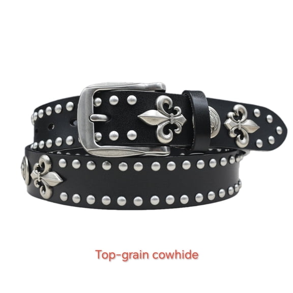 First layer cowhide new skull rivet belt genuine leather men's belt women's pure cowhide versatile decorative belt