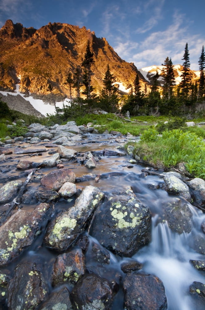 First light on Flattop Mountain near Lake Helene in Rocky Mountain National Park Colorado United States of America Canvas Art - Carl Johnson Design Pics (12 x 19)