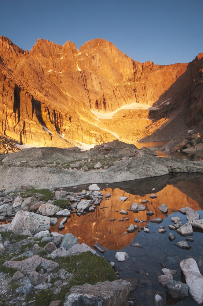 First light on Longs Peak at Chasm Lake in Rocky Mountain National Park Colorado United States of America Canvas Art - Carl Johnson Design Pics (12 x 19)