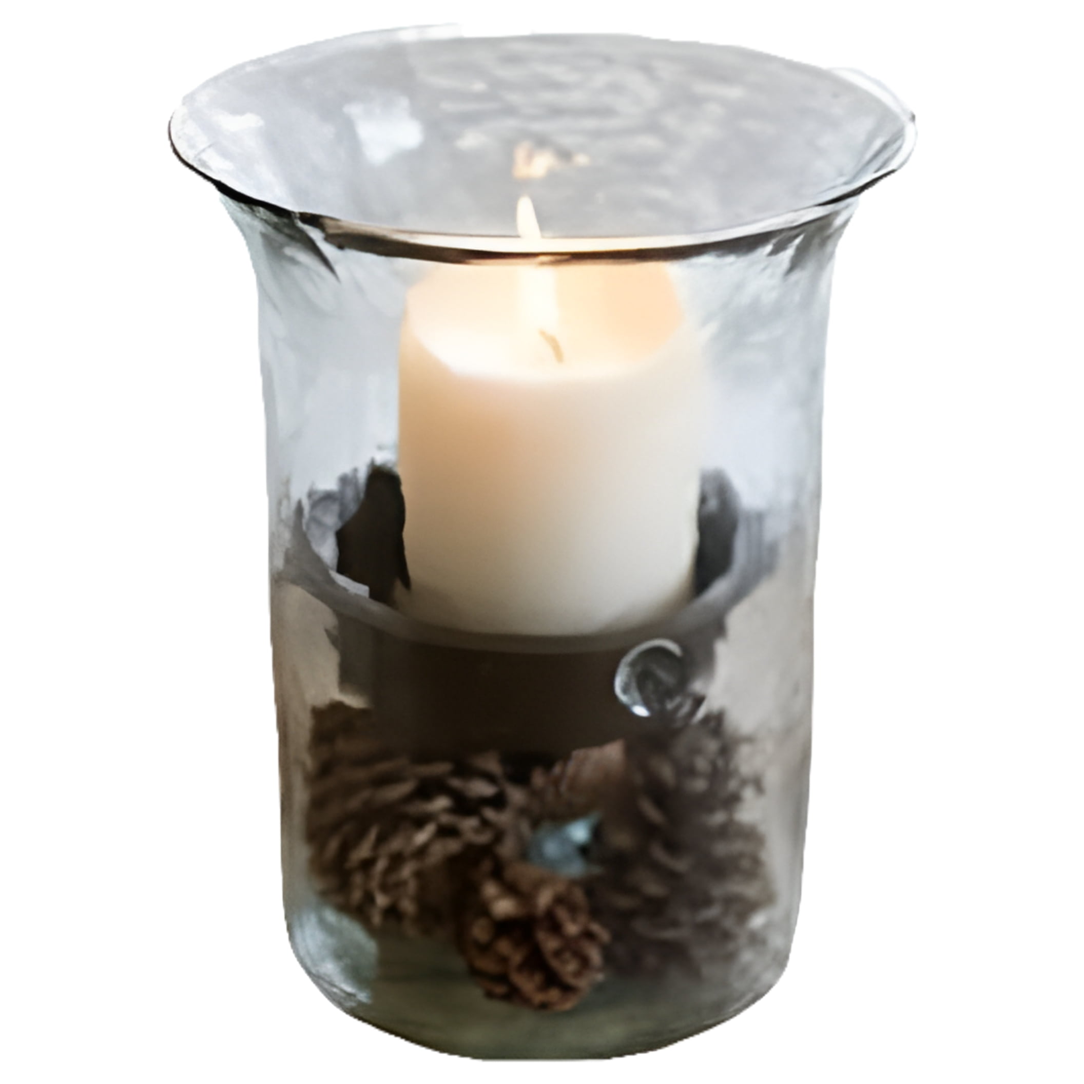 Small Clear Glass Hurricane Candle Holder with Rustic Metal Insert