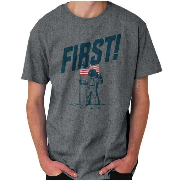 First on the Moon USA Flag Astronaut Men's Graphic T Shirt Tees Brisco Brands X