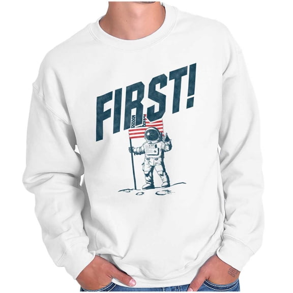 First on the Moon USA Flag Astronaut Sweatshirt for Men or Women Brisco Brands S