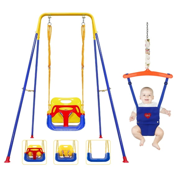 FirstAsk 2-in-1 Toddler Swing and Baby Jumper, Swing Set for Indoor Outdoor Fun