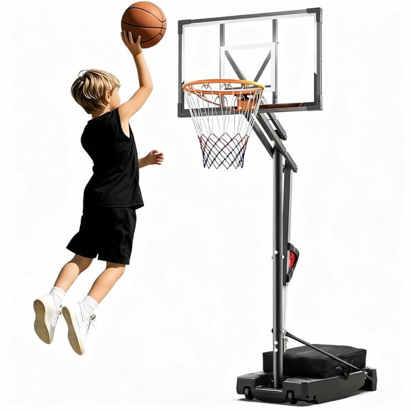 FirstAsk 33" Portable Basketball Hoop & Goal Outdoor 3.9-8.5 ft. Height Adjustable for Kids/Teens/Adults, HDPE Backboard Material