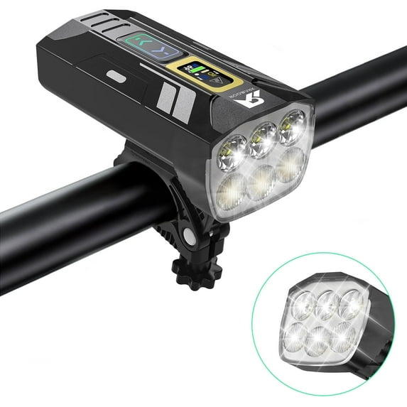 FirstAsk 360°Rotatable 2000 Lumens Bike Light with USB/Type-C Charging Plug, 10000mAh Battery for Range 888FT Distance, 6 LED Bulbs with 13 Modes, Waterproof and Drop Proof