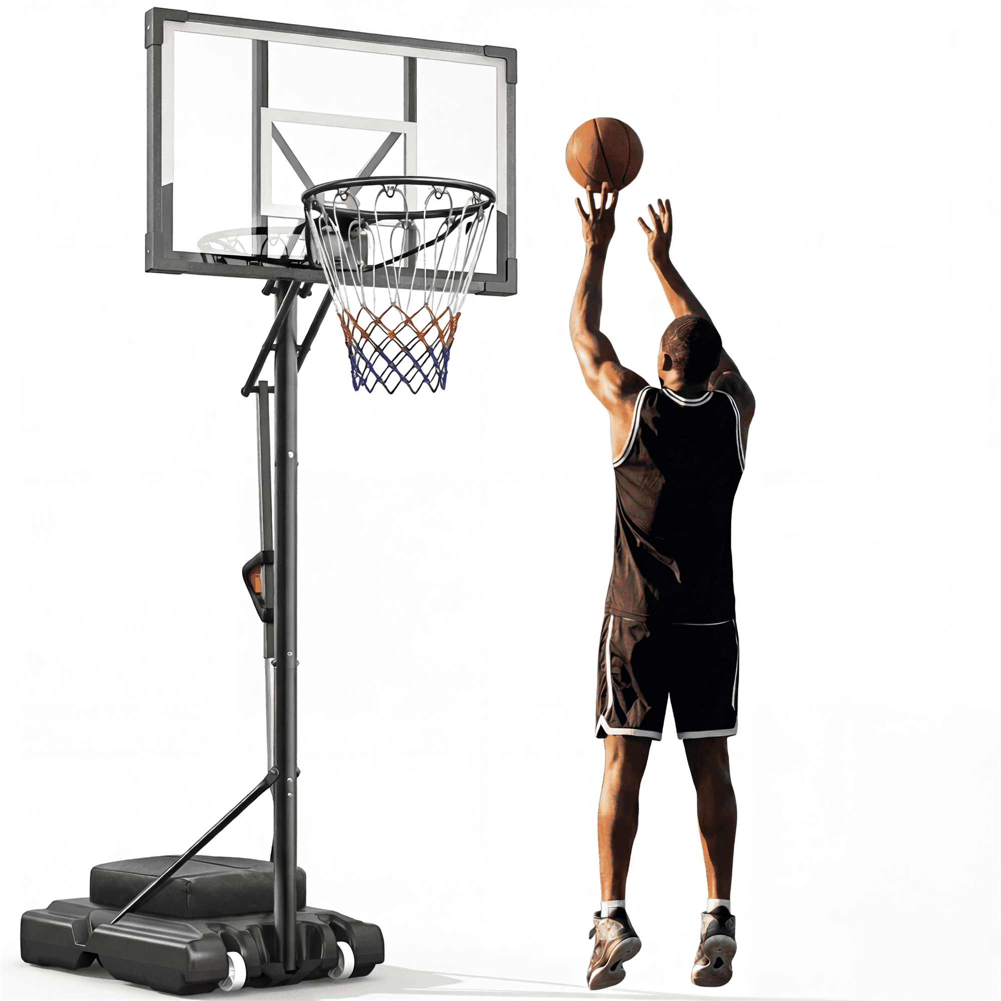 FirstAsk 44" Portable Basketball Hoop with Shatter-Proof Polycarbonate Backboard, 5.25-10ft Height Adjustable Basketball Goal, Indoor/Outdoor Use