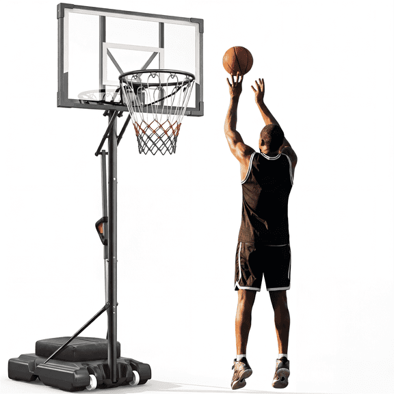 FirstAsk 44" Portable Basketball Hoop with Shatter-Proof Polycarbonate Backboard, 5.3-10ft Height Adjustable Basketball Goal, Indoor/Outdoor Use