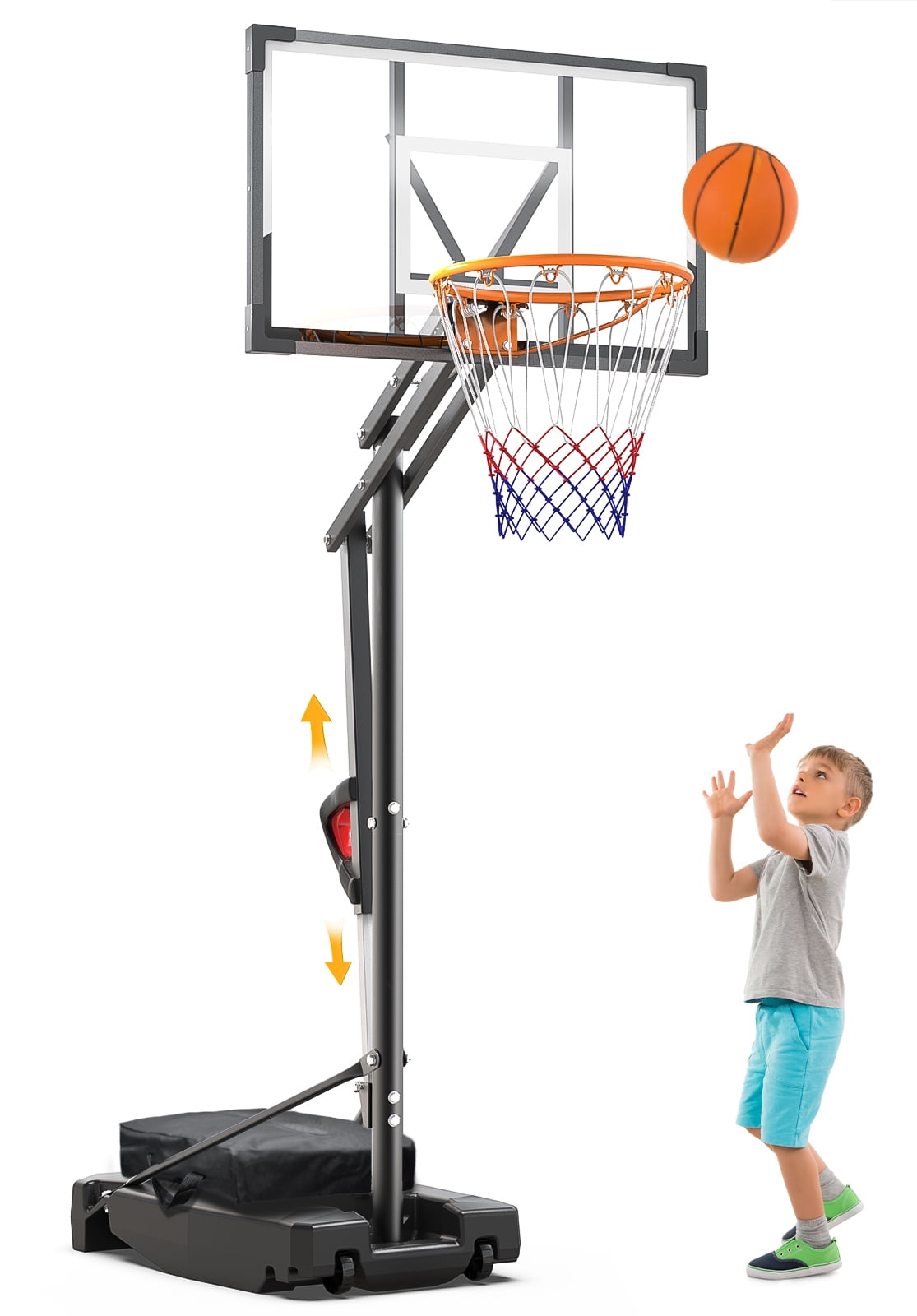 FirstAsk Portable Basketball Hoop 3.9-8.5 ft Adjustable HDPE Backboard Kids Outdoor Indoor Courts, New