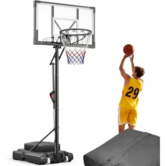 Portable Basketball Hoop 44 Inch Outdoor Backboard, 10FT Height Adjustable Basketball Goal for Teens, Kids and Adults, Play in Yard Park Gym Driveway Indoors