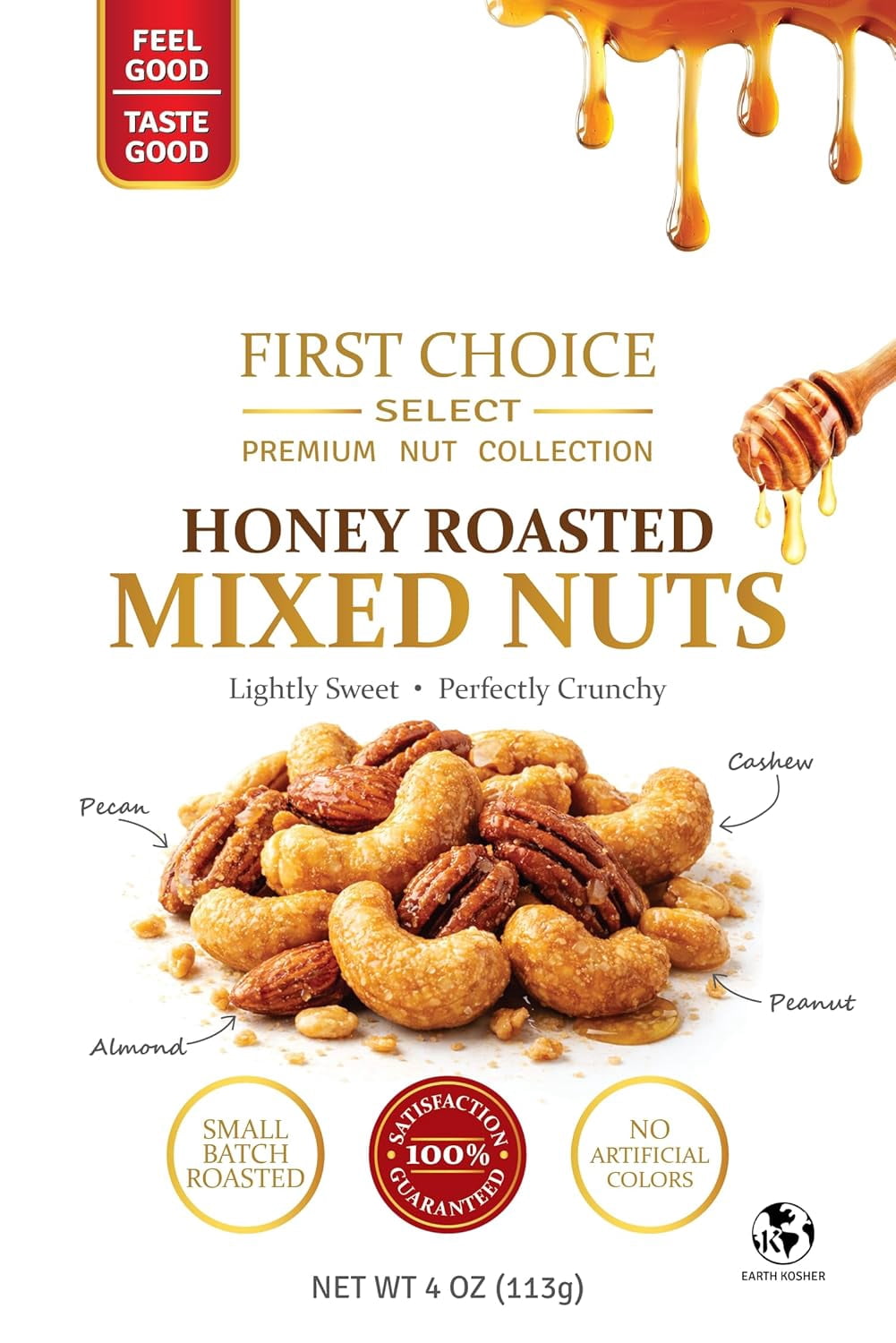 FirstChoiceCandy Honey Roasted Mixed Nuts, Cashews, Almonds, Pecans and Peanuts, Lightly Sweet, Perfectly Crunchy, 4 oz (4oz Pack of 12)