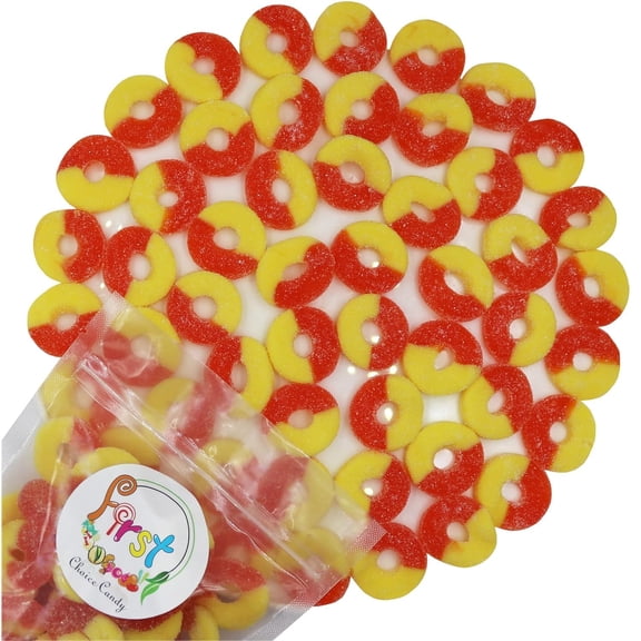 FirstChoiceCandy Peach Gummy Rings Candy, Sweet & Tangy Chewy Fruit Candy - 5 Pound
