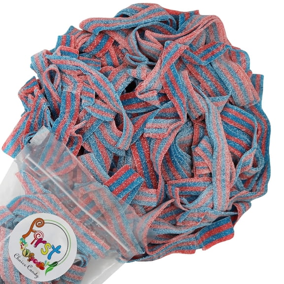 FirstChoiceCandy Sour Flavor Gummy Candy Belts , long, Flat, chewy -  ( Blazpberry Red & Blue Raspberry, 2 Pound)