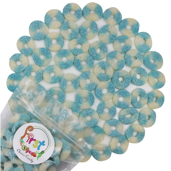 FirstChoiceCandy Sour Gummiroos Mini Gummy Rings (Sour Blue Raspberry, 2 Pound)