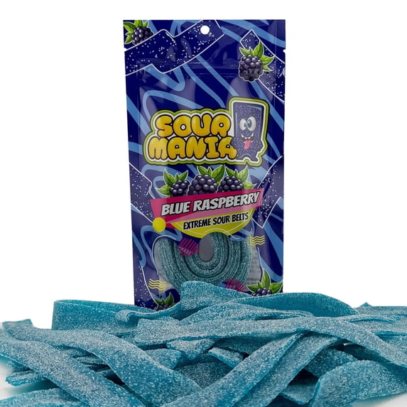FirstChoiceCandy Sour Mania Extreme Sour Gummy Belts 3.6 oz ( Blue Raspberry Belts, Pack of 6 )