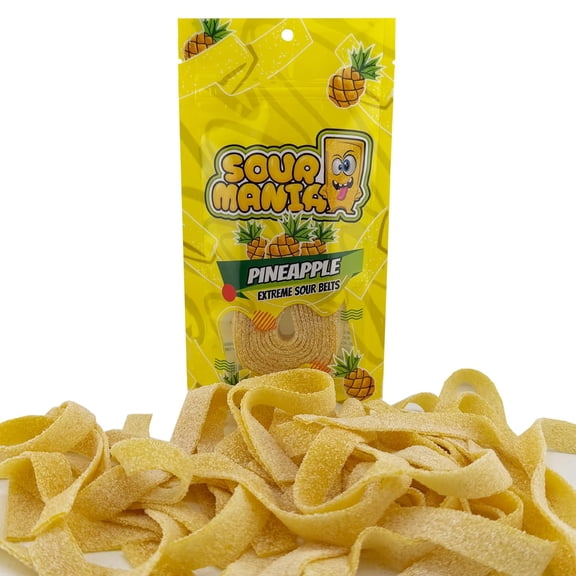 FirstChoiceCandy Sour Mania Extreme Sour Gummy Belts 3.6 oz ( Pineapple Belt, Pack of 6 )