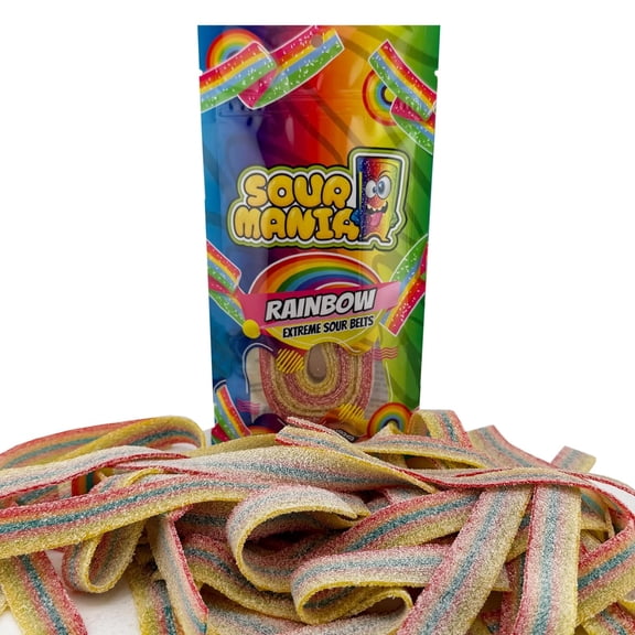 FirstChoiceCandy Sour Mania Extreme Sour Gummy Belts 3.6 oz ( Rainbow Belt, Pack of 6 )