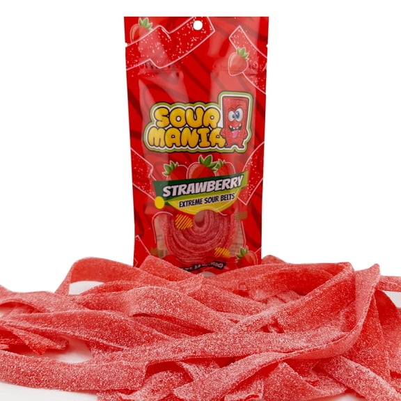 FirstChoiceCandy Sour Mania Extreme Sour Gummy Belts 3.6 oz ( Strawberry Belts, Pack of 6 )