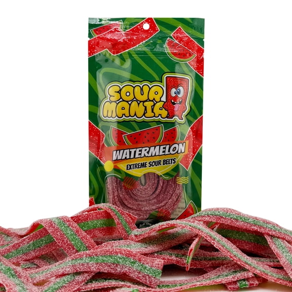 FirstChoiceCandy Sour Mania Extreme Sour Gummy Belts 3.6 oz ( Watermelon Belts, Pack of 6 )