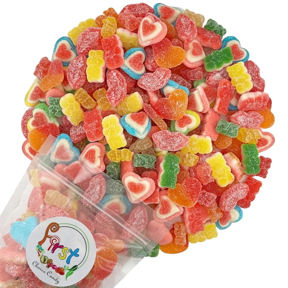 FirstChoiceCandy Sour Valentine mix gummy (Sour Bear , Triple layer Hearts & bear, Peachy Heart, Sour Cherry Lips - 1 Pound