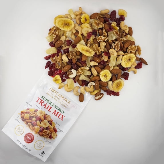 FirstChoiceCandy Super Energy Trail Mix, Pineapple, Cashews, Almonds, Walnuts, Banana Chips & Cranberries, Ready-to-Eat Snack Mix- 4 Oz Pack Of 6