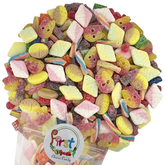 FirstChoiceCandy Swedish Candy Mix – Authentic Sweet & Sour Gummies – oval banana taffy, Dizzy Skalle Lemon Raspberry ,Diamond Tutti Frutti, Diamond Strawberry Vanilla, Cherry Cola bottles - 1 Pound)