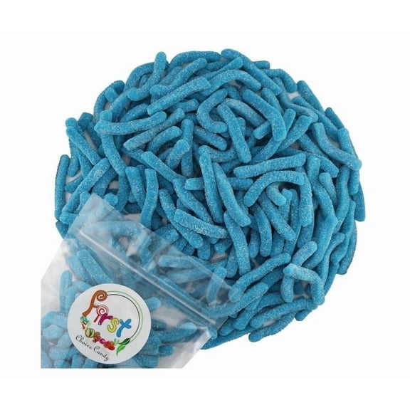 FirstChoiceCandy Sweet & Sour Gummy Worms, Multi Flavors and Solid Colors, Sour Blue Raspberry (2 LB)